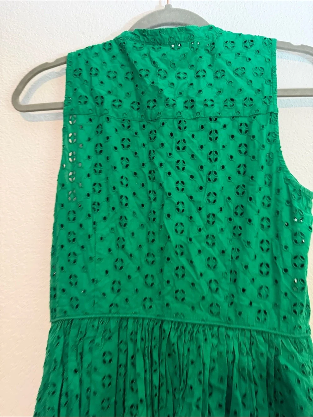 J. Crew Emerald Green Eyelet Sleeveless Midi Dress